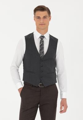 Antrasit Slim Fit Yün Karışımlı Klasik Yelek