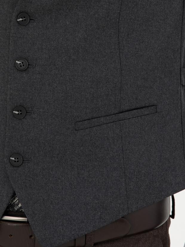 Antrasit Slim Fit Yün Karışımlı Klasik Yelek