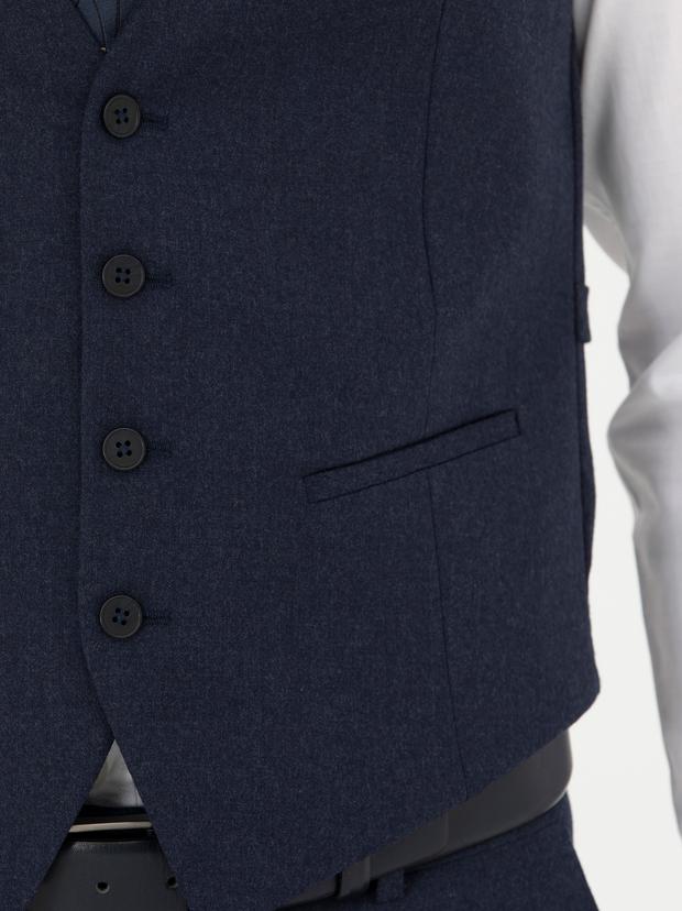 Lacivert Slim Fit Yün Karışımlı Çizgili Klasik Yelek