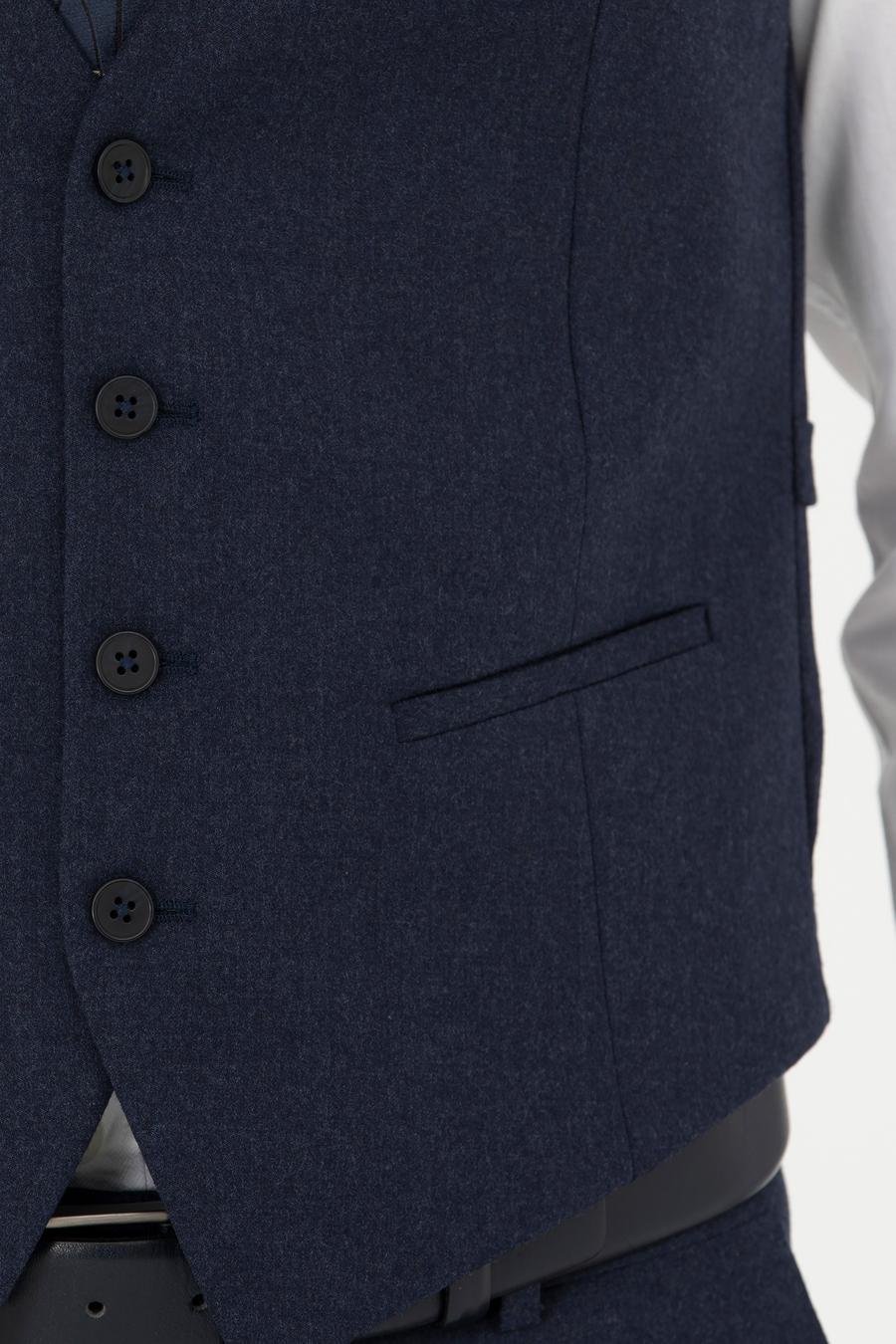 Lacivert Slim Fit Yün Karışımlı Çizgili Klasik Yelek - 50270155040