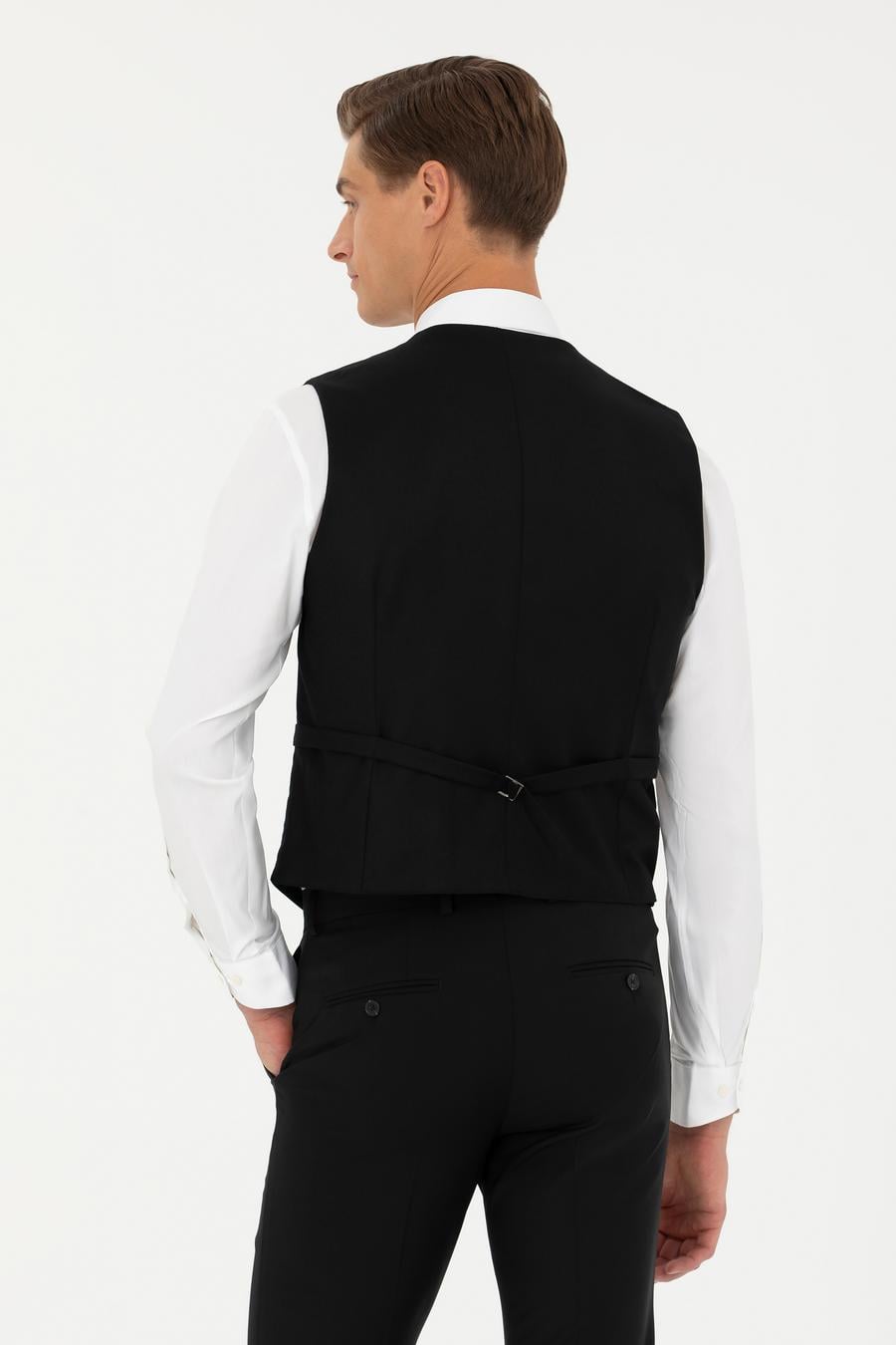 Siyah Slim Fit Yün Karışımlı Klasik Yelek - 50270155082