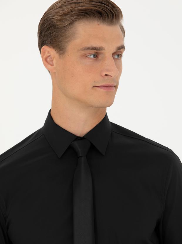 Siyah Slim Fit Uzun Kollu Gömlek
