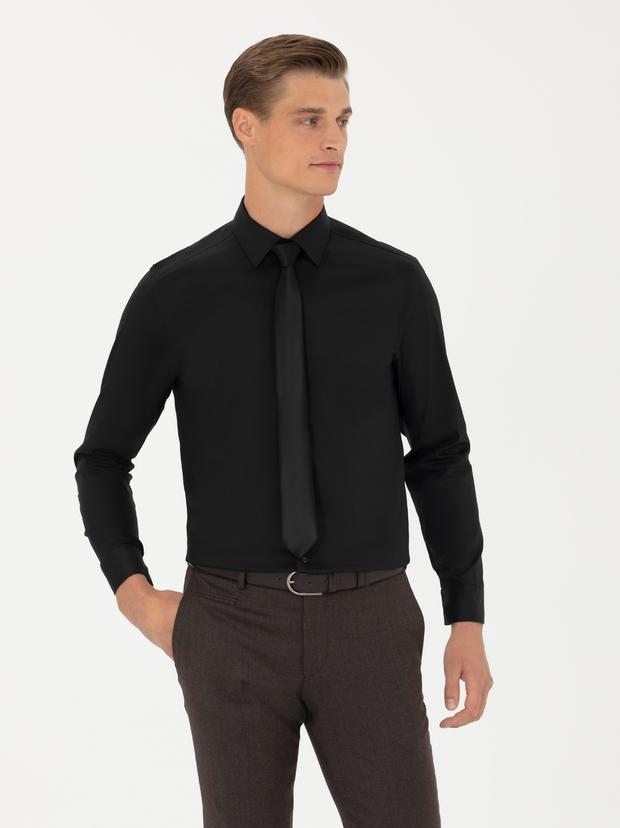 Siyah Slim Fit Uzun Kollu Gömlek
