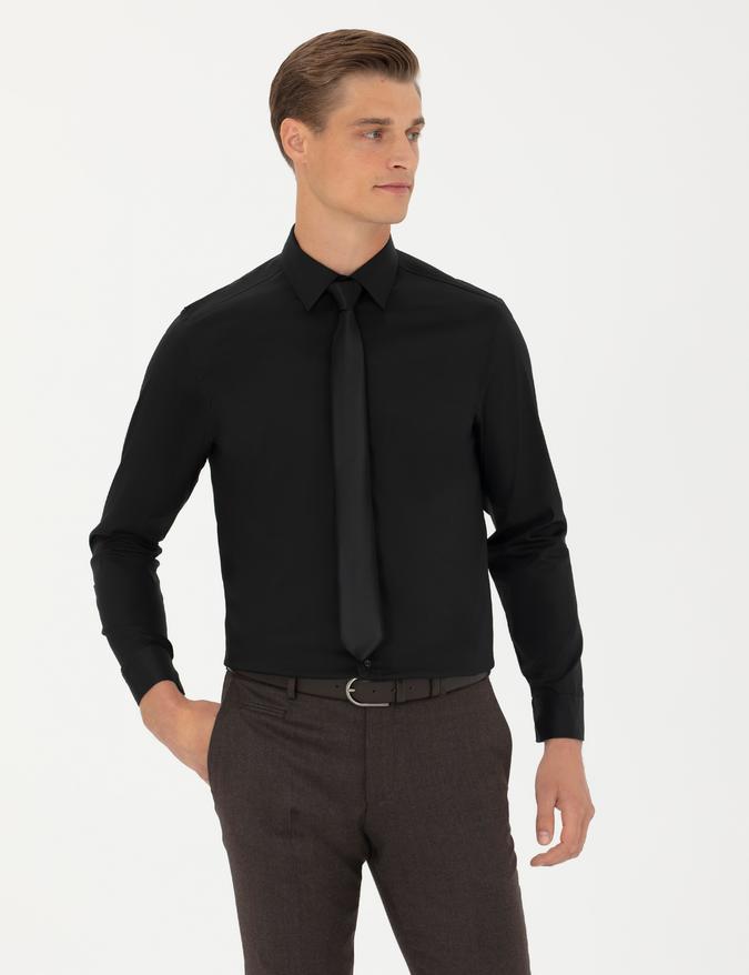 Siyah Slim Fit Uzun Kollu Gömlek