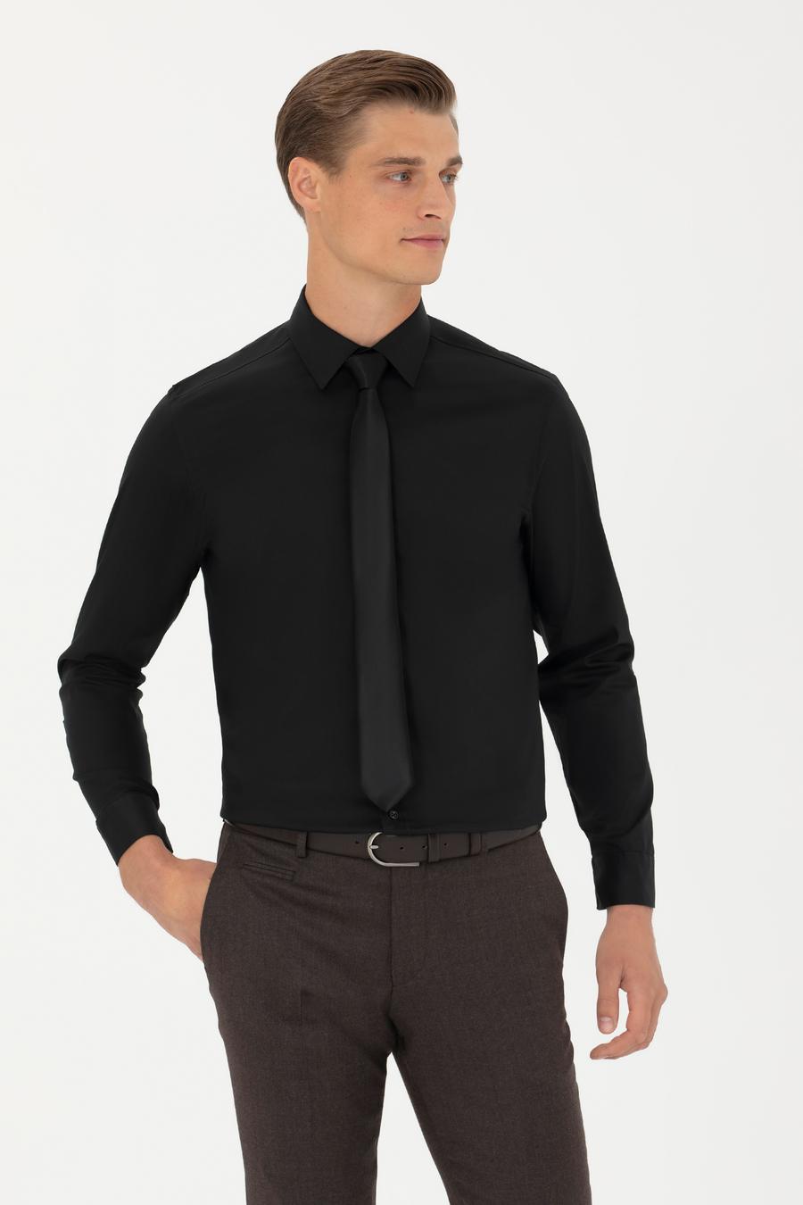 Siyah Slim Fit Uzun Kollu Gömlek - 50282995021