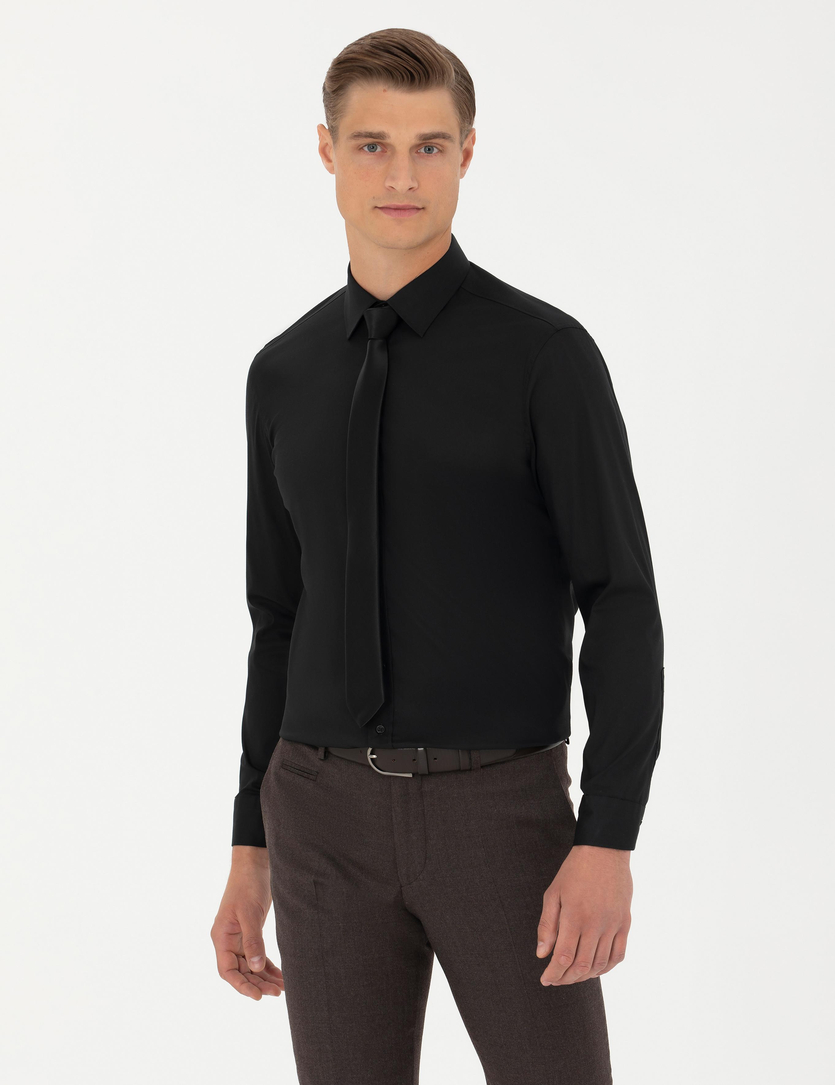 Siyah Slim Fit Uzun Kollu Gömlek - 50282995021