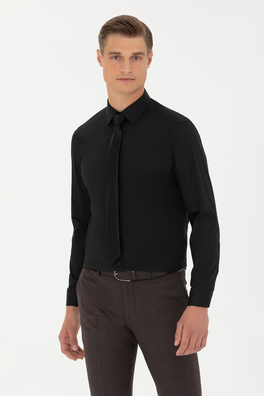 Siyah Slim Fit Uzun Kollu Gömlek - 50282995021