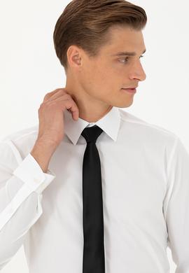 Beyaz Slim Fit Pamuk Karışımlı Klasik Gömlek