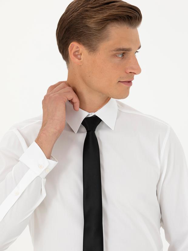 Beyaz Slim Fit Pamuk Klasik Gömlek