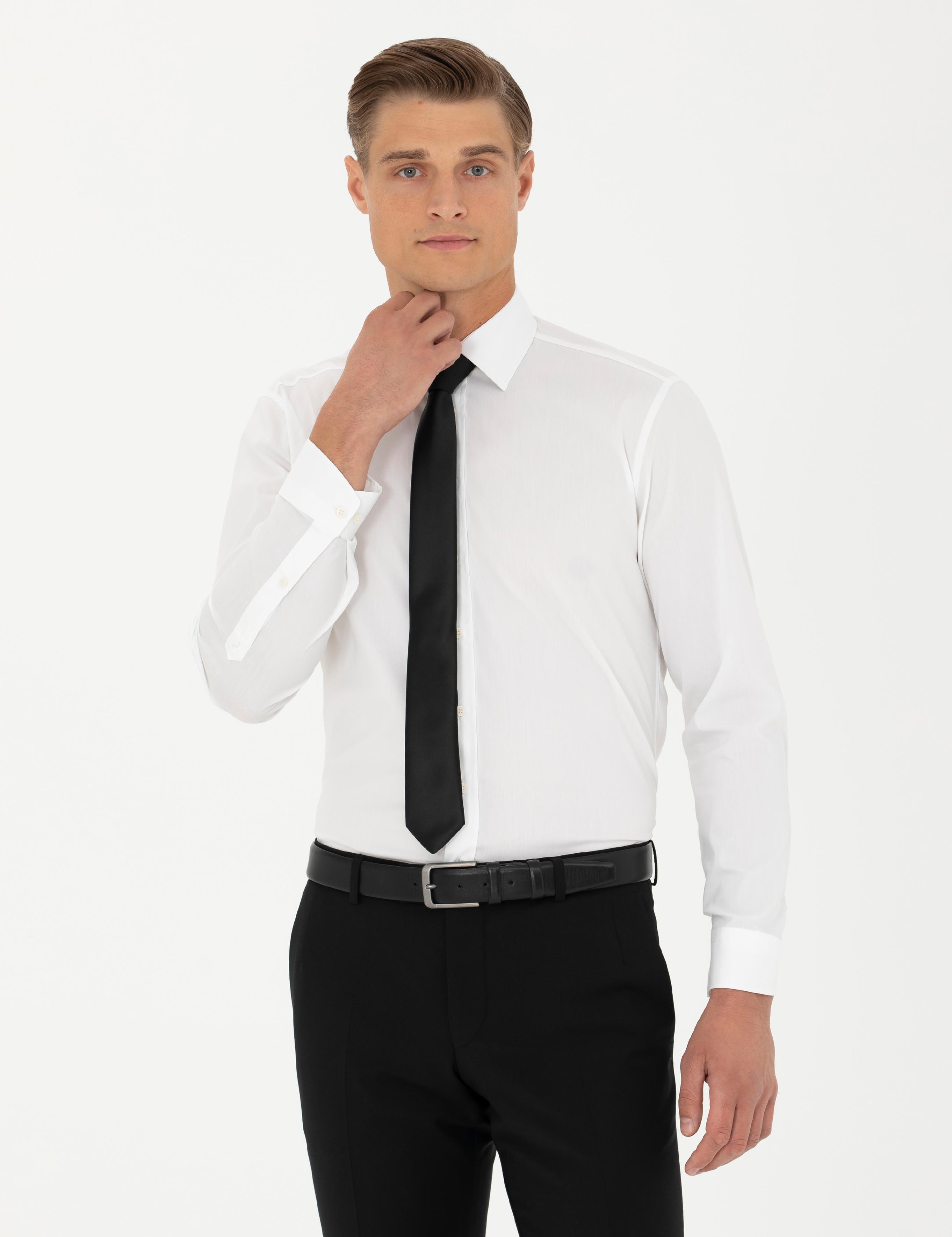 Beyaz Slim Fit Pamuk Karışımlı Klasik Gömlek - 50282995005