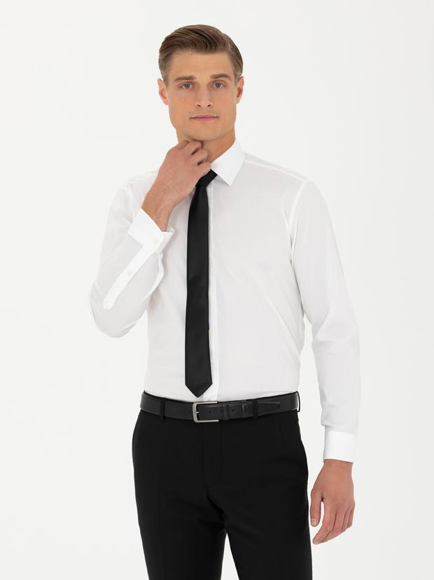 Beyaz Slim Fit Pamuk Klasik Gömlek