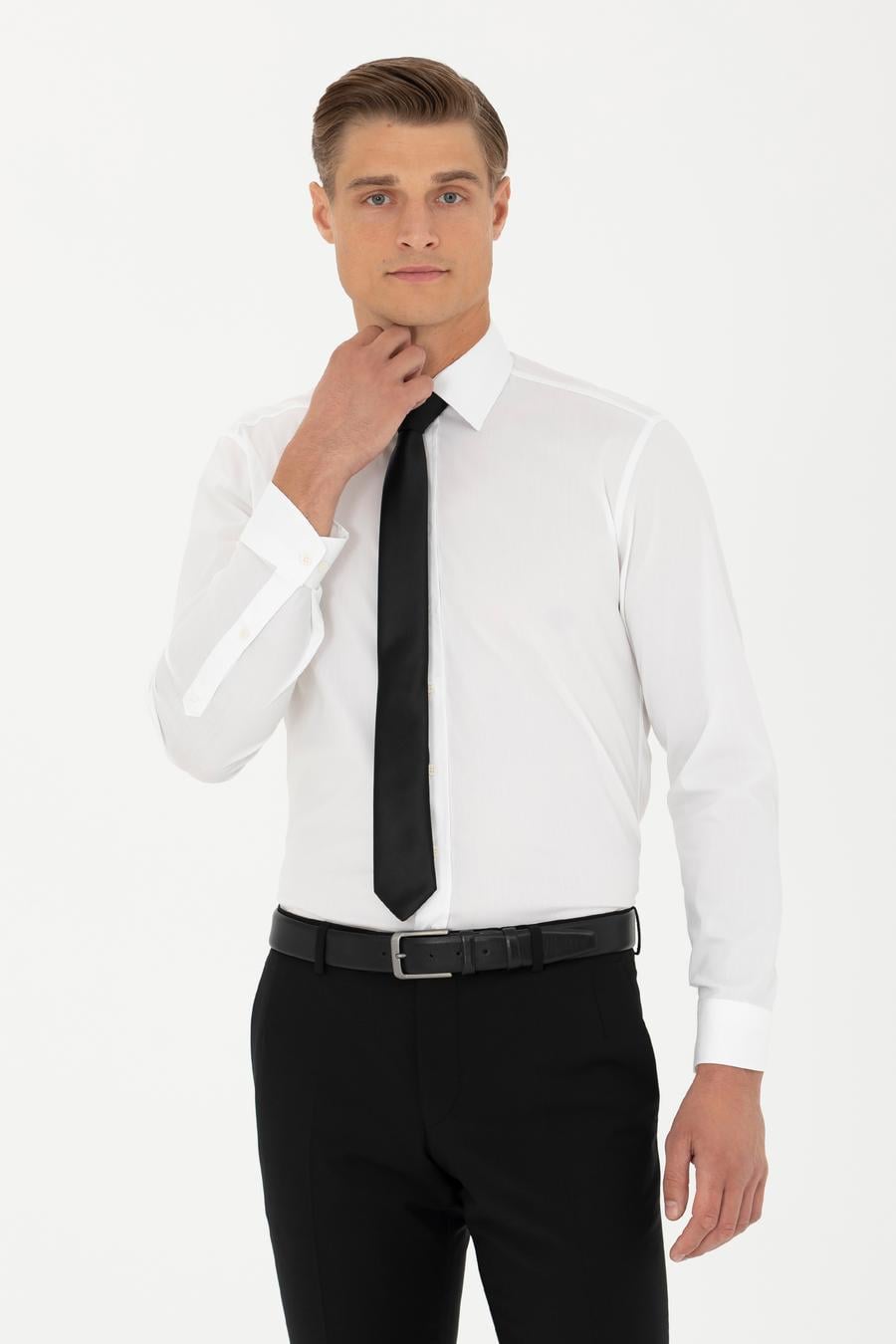 Beyaz Slim Fit Pamuk Karışımlı Klasik Gömlek - 50282995005