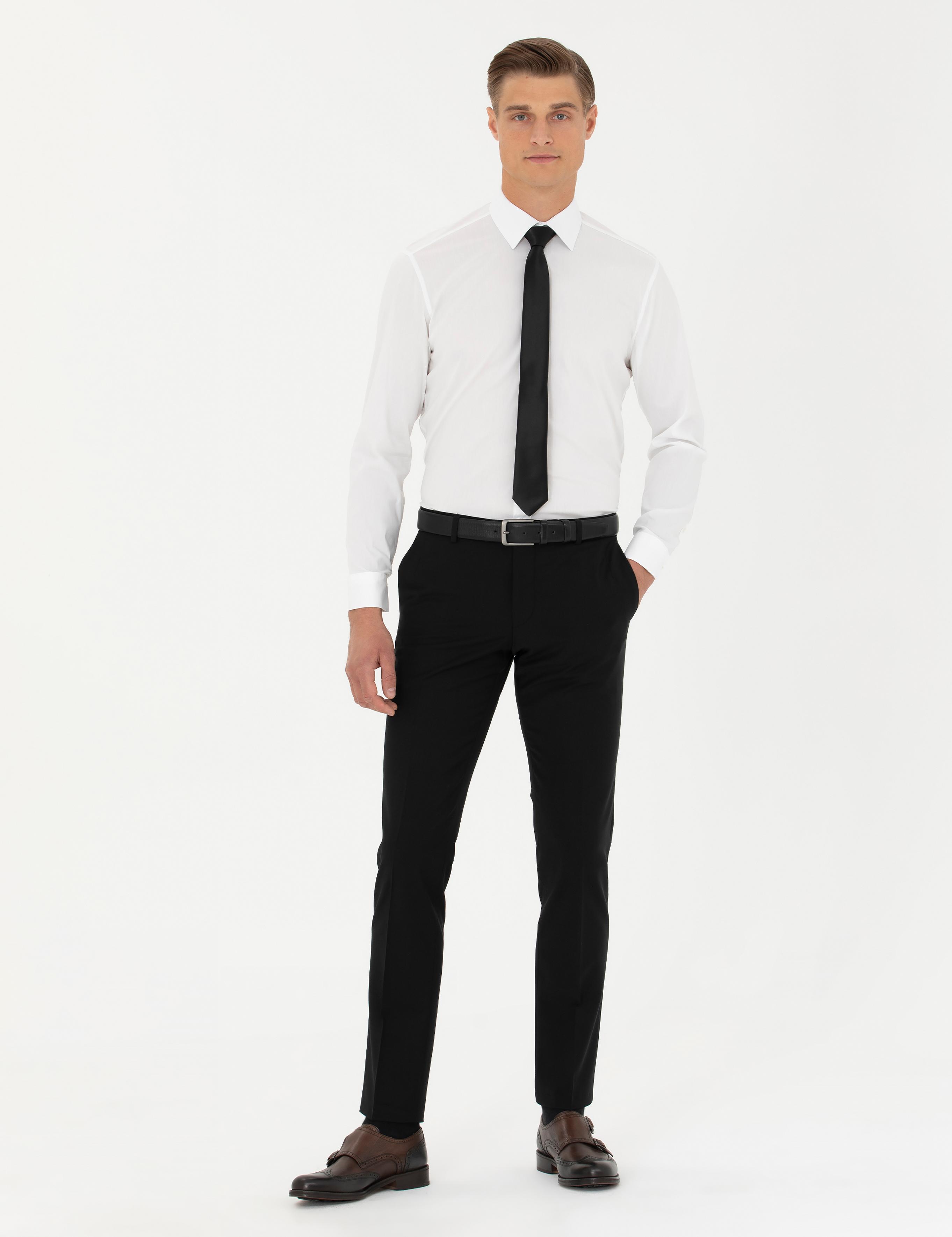 Beyaz Slim Fit Pamuk Karışımlı Klasik Gömlek - 50282995005