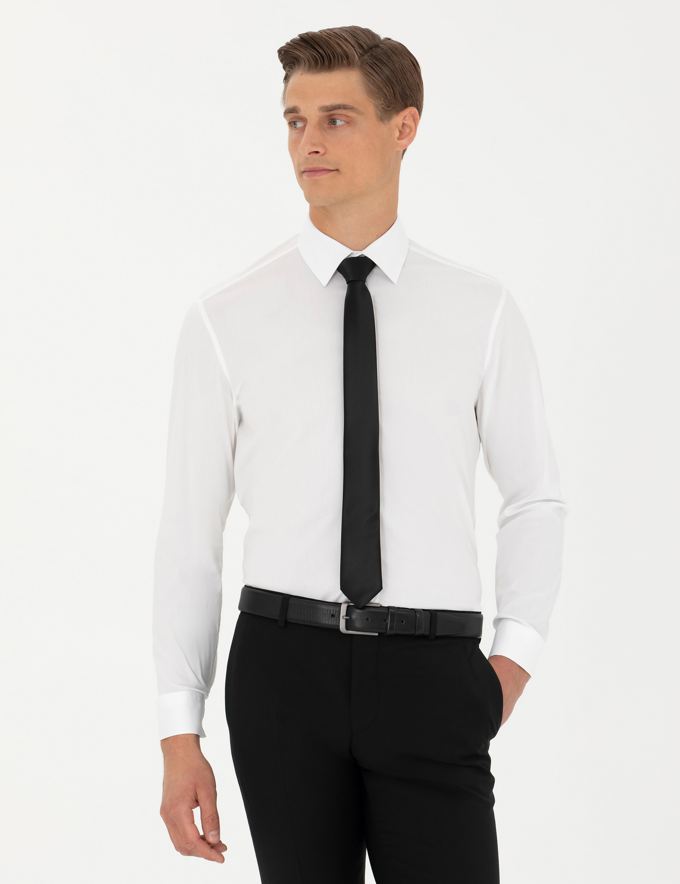 Beyaz Slim Fit Pamuk Karışımlı Klasik Gömlek - 50282995005