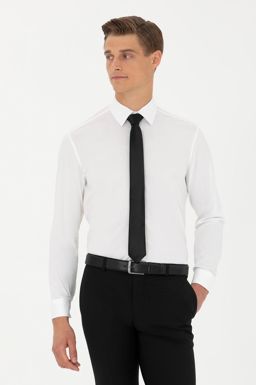 Beyaz Slim Fit Pamuk Karışımlı Klasik Gömlek - 50282995005