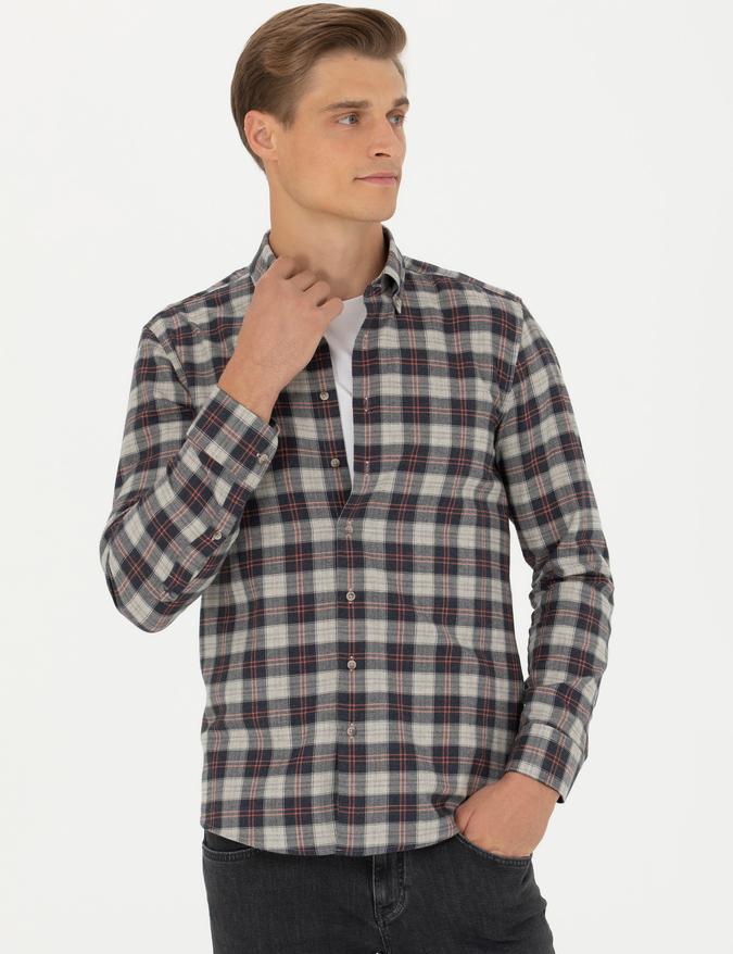Bej Slim Fit Uzun Kollu Gömlek