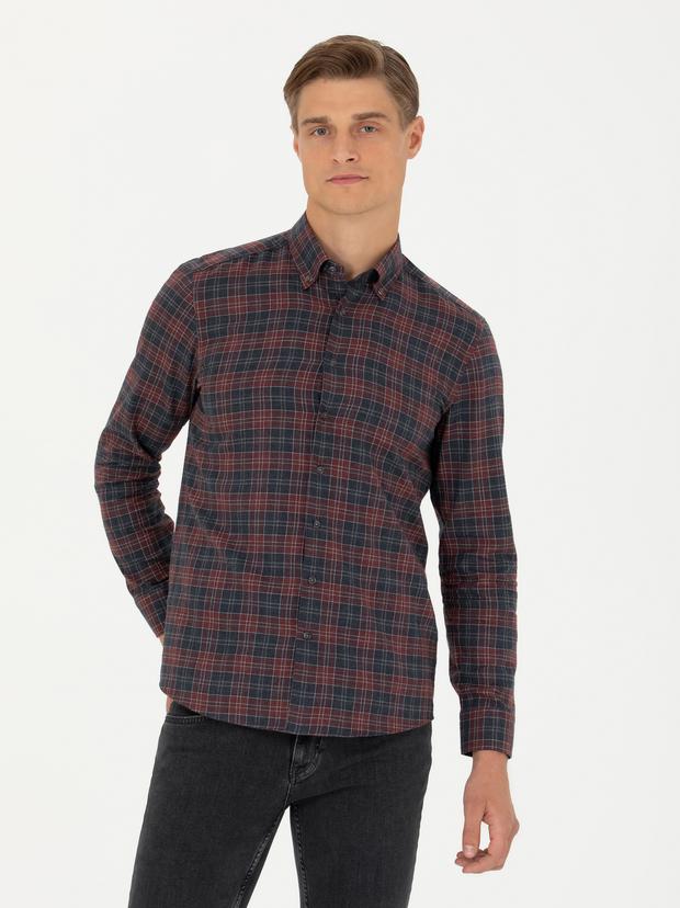 Bordo Slim Fit Uzun Kollu Gömlek