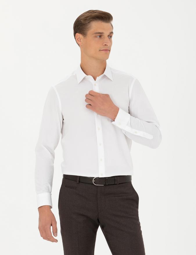 Beyaz Slim Fit Uzun Kollu Gömlek