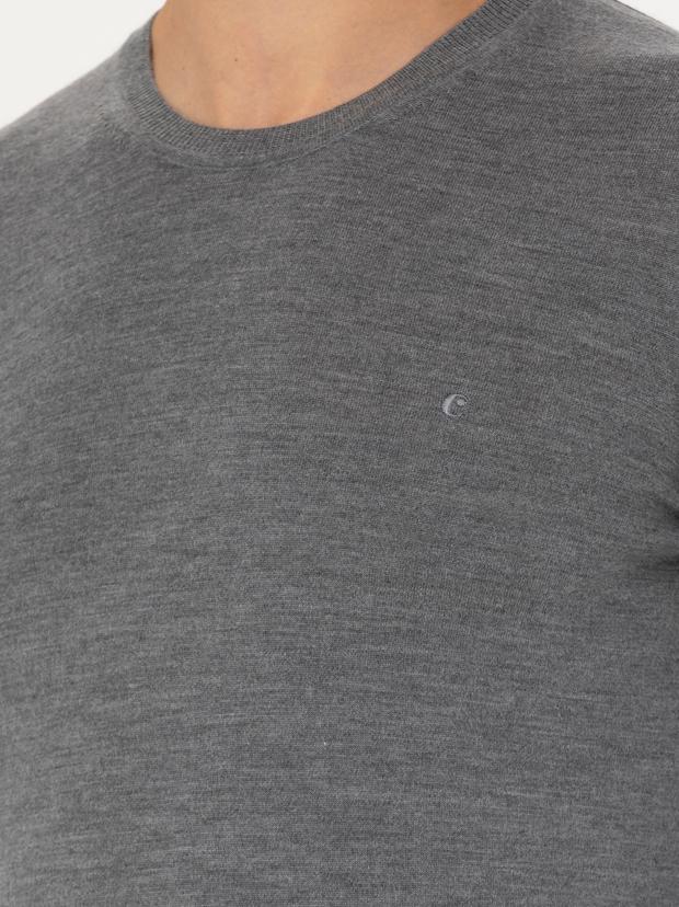 Gri Slim Fit Kaşmir İpek Karışımlı Bisiklet Yaka Triko Kazak