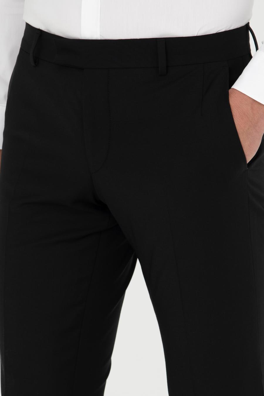 Siyah Slim Fit Yün Karışımlı Kumaş Pantolon - 50270140019