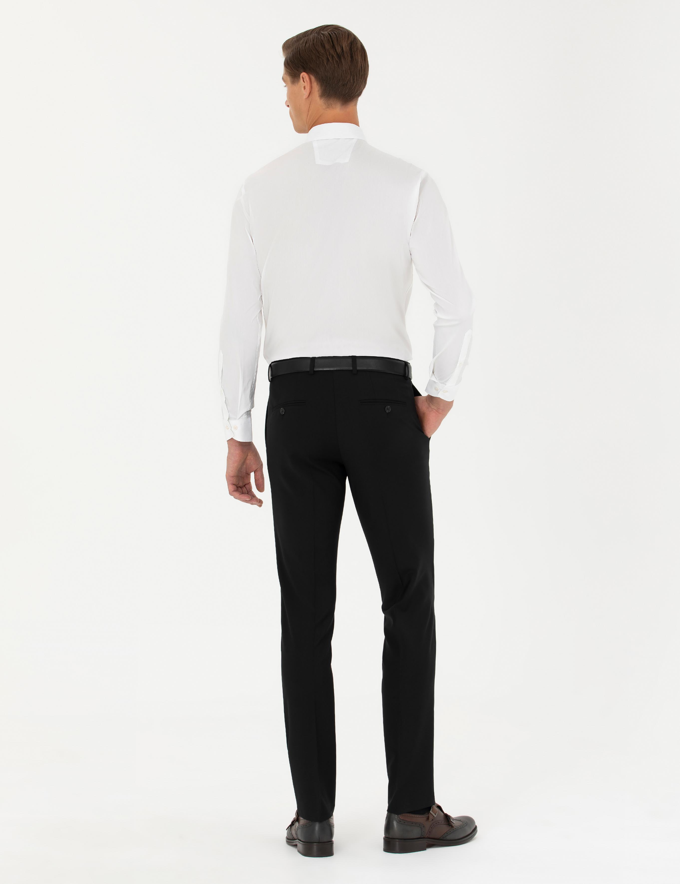 Siyah Slim Fit Yün Karışımlı Kumaş Pantolon - 50270140019