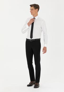 Siyah Slim Fit Yün Karışımlı Kumaş Pantolon