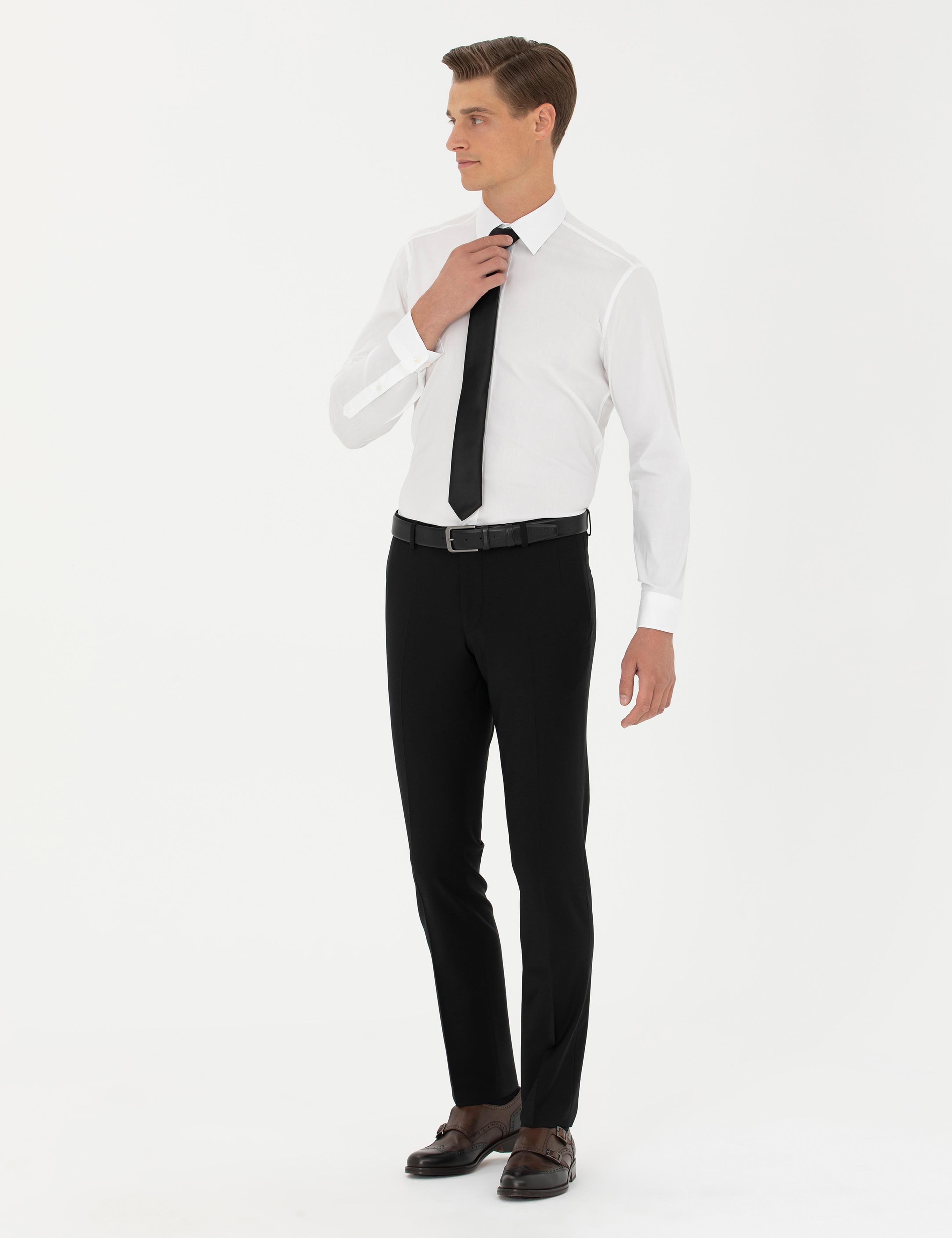 Siyah Slim Fit Yün Karışımlı Kumaş Pantolon - 50270140019