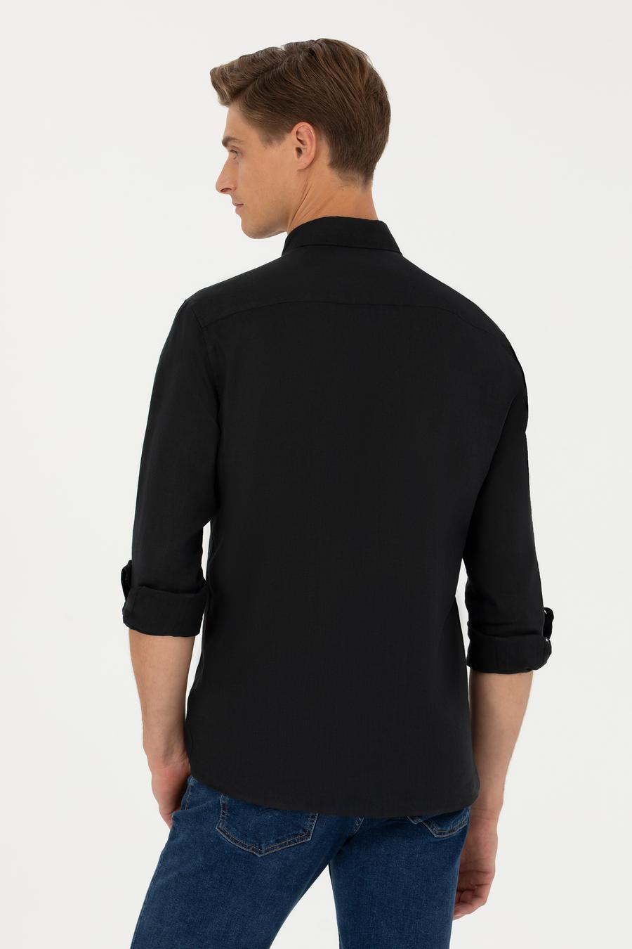 Siyah Slim Fit Uzun Kollu Gömlek - 50269214163