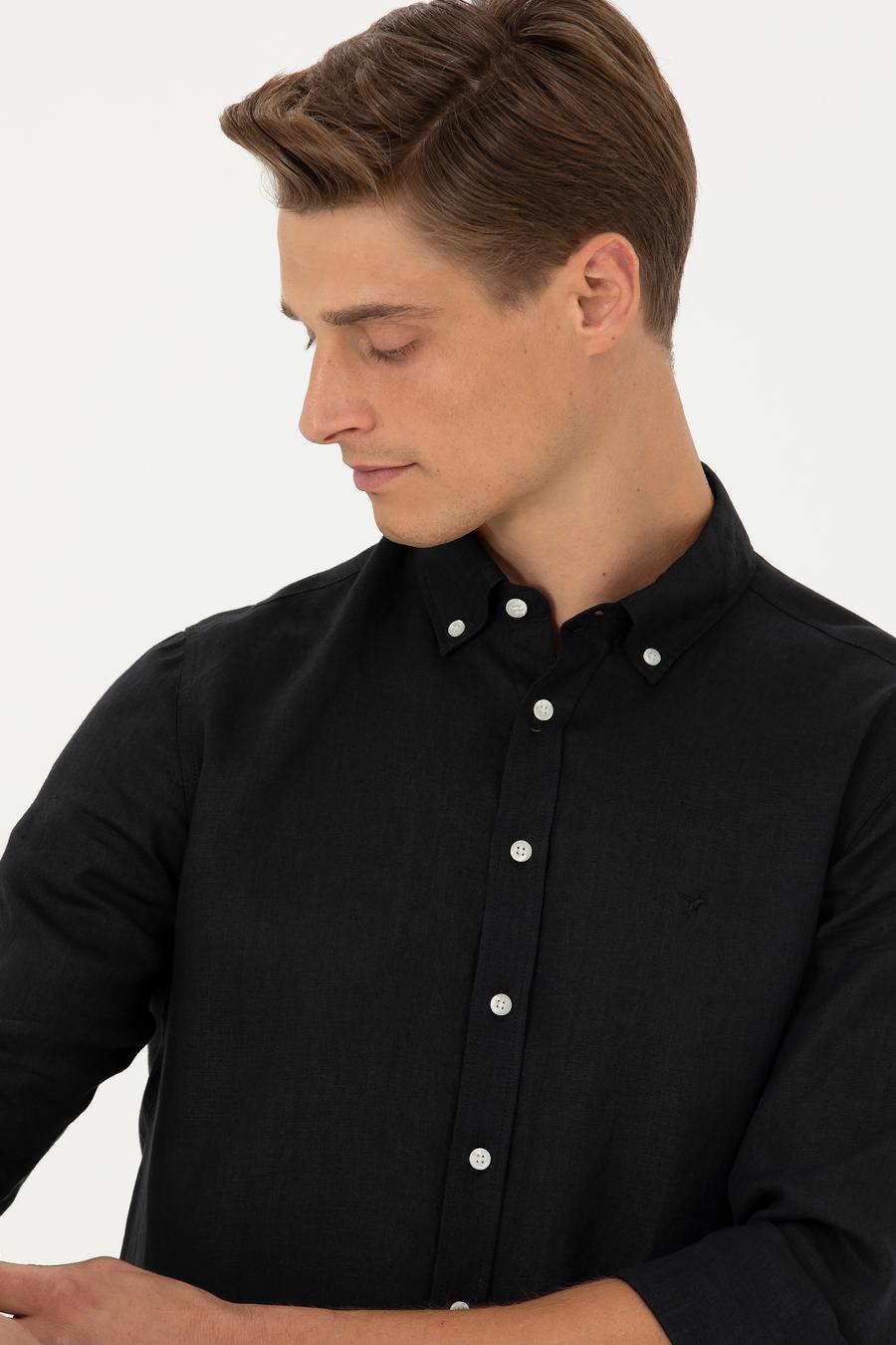 Siyah Slim Fit Uzun Kollu Gömlek - 50269214163