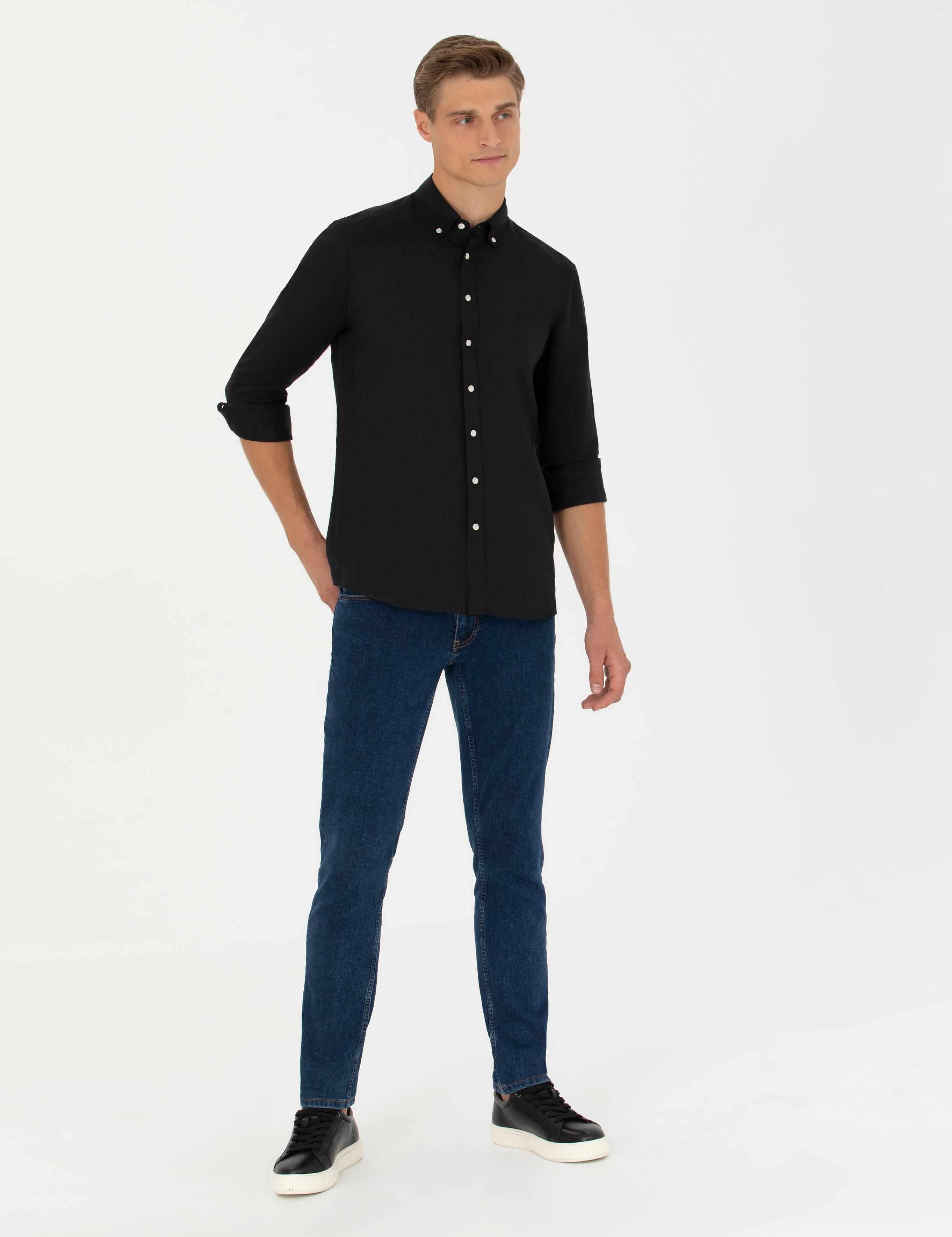 Siyah Slim Fit Uzun Kollu Gömlek - 50269214163