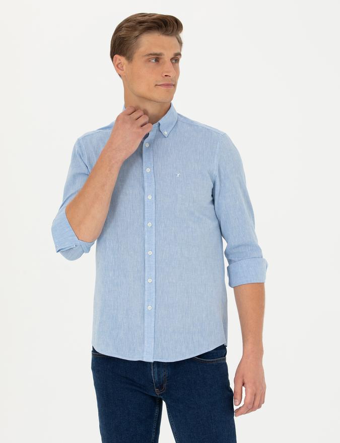 Mavi Slim Fit Uzun Kollu Gömlek