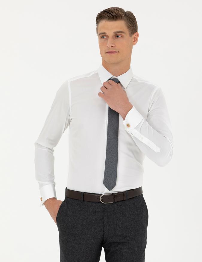 Beyaz Slim Fit Uzun Kollu Basic Gömlek