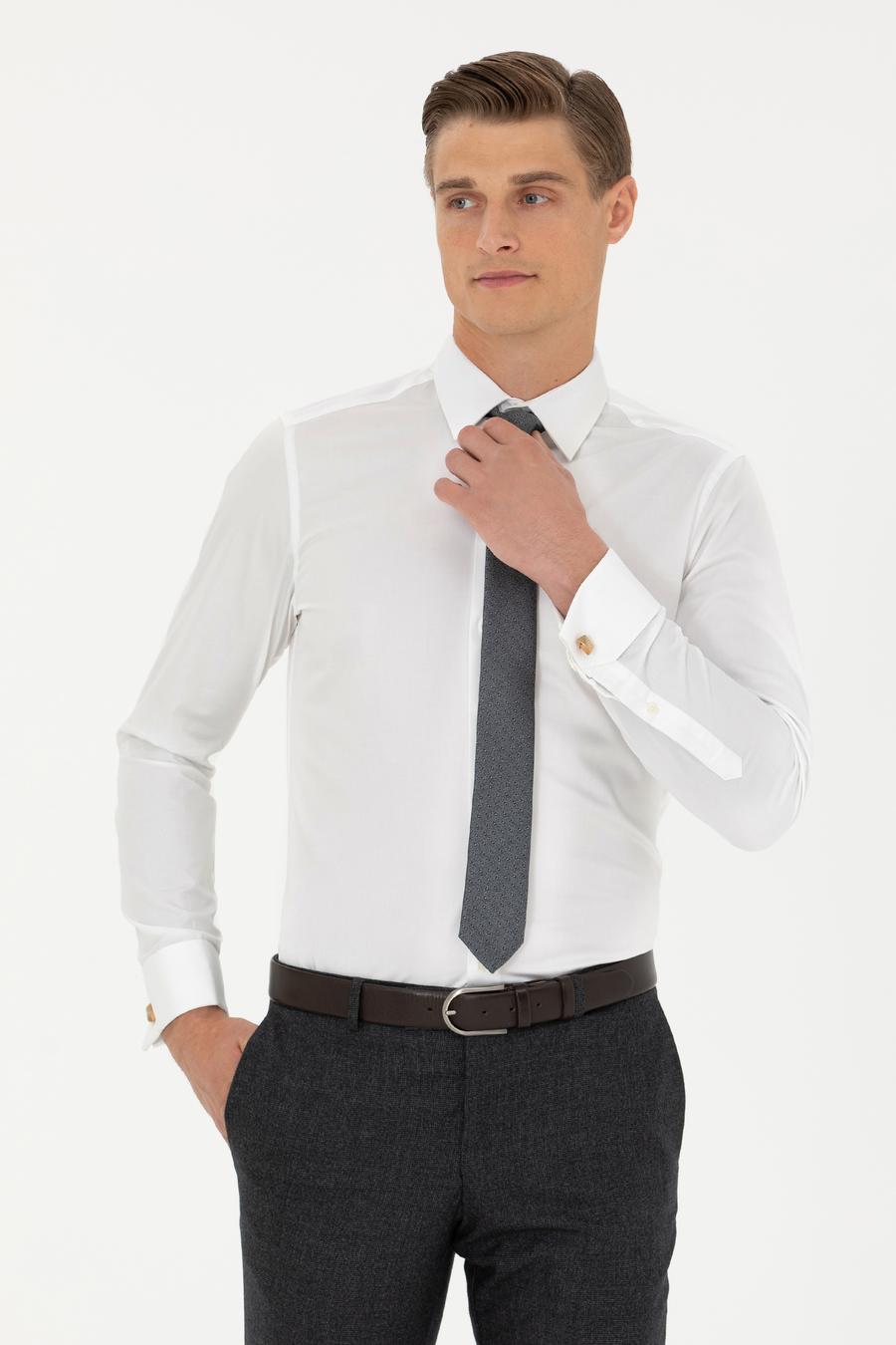 Beyaz Slim Fit Uzun Kollu Basic Gömlek - 50223223012