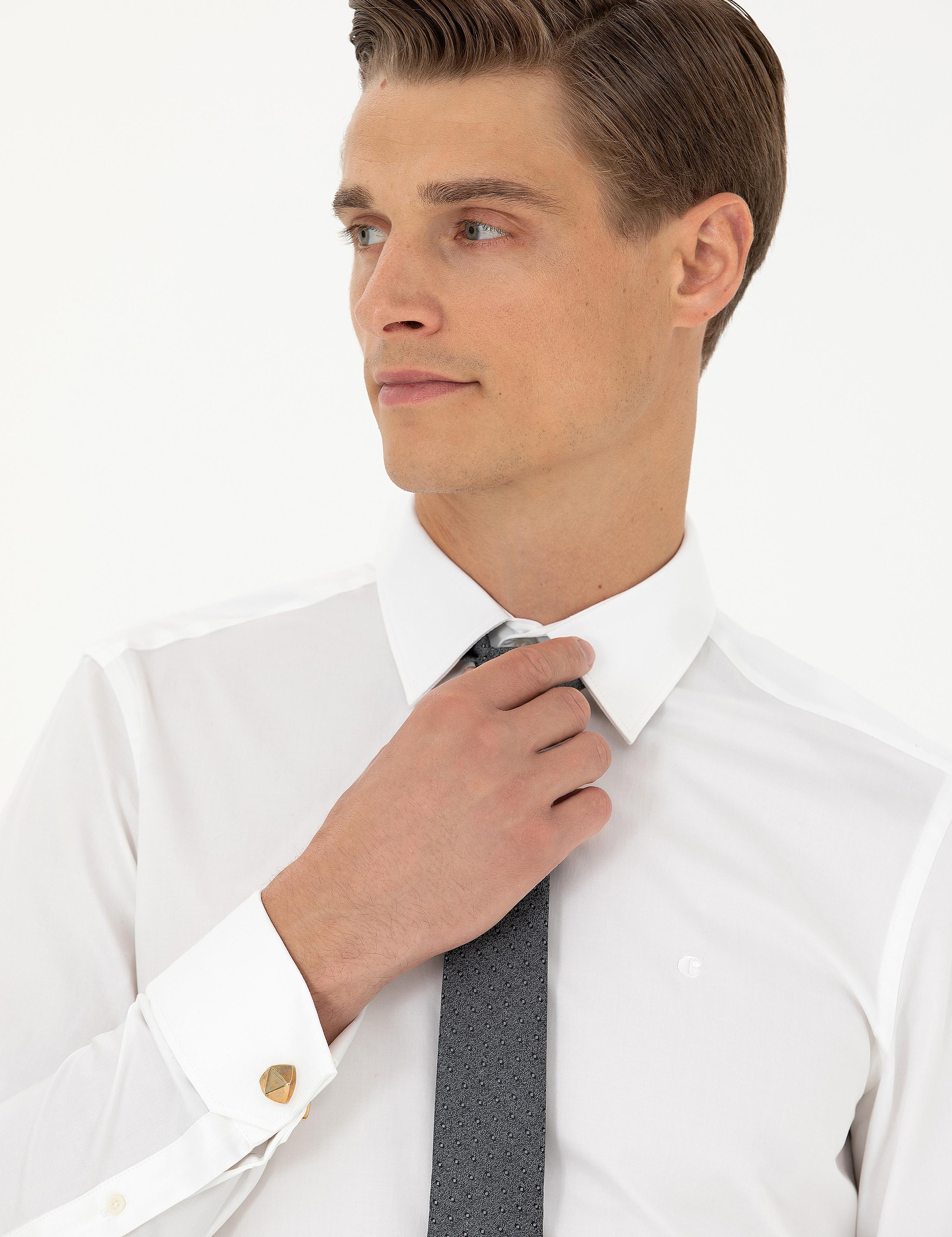 Beyaz Slim Fit Uzun Kollu Basic Gömlek - 50223223012
