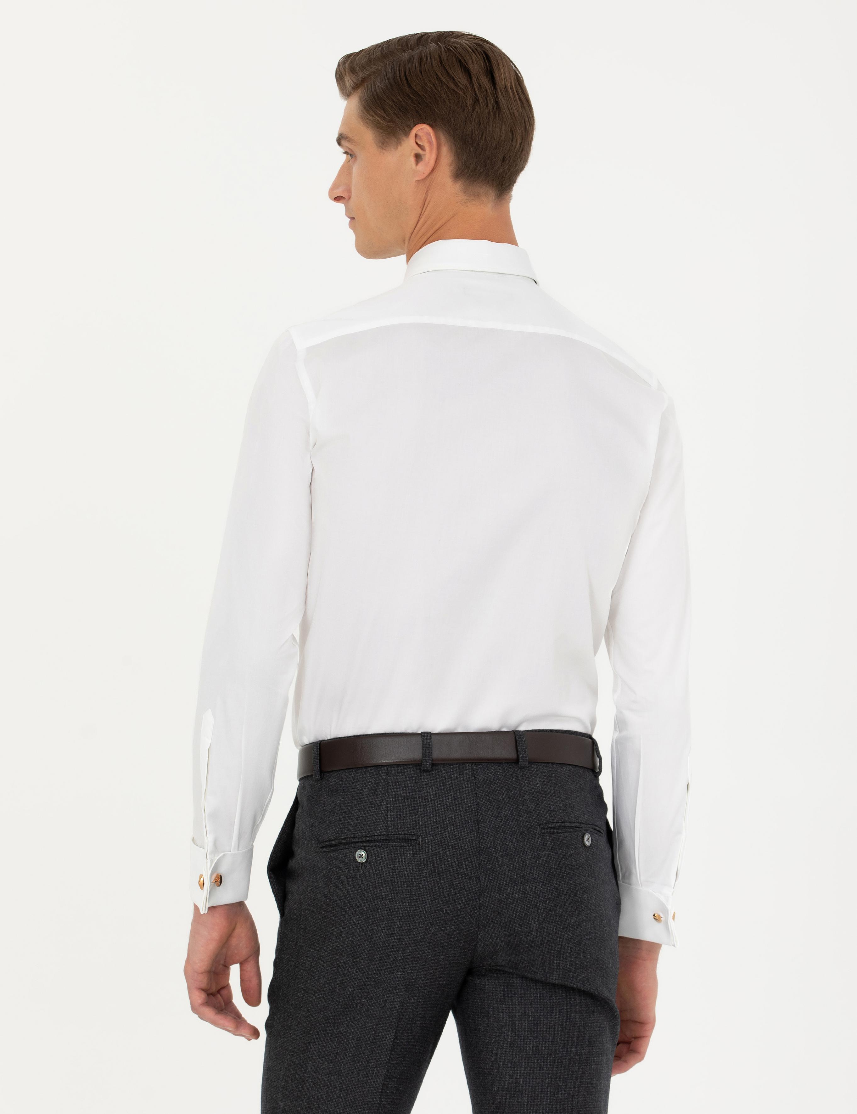 Beyaz Slim Fit Uzun Kollu Basic Gömlek - 50223223012