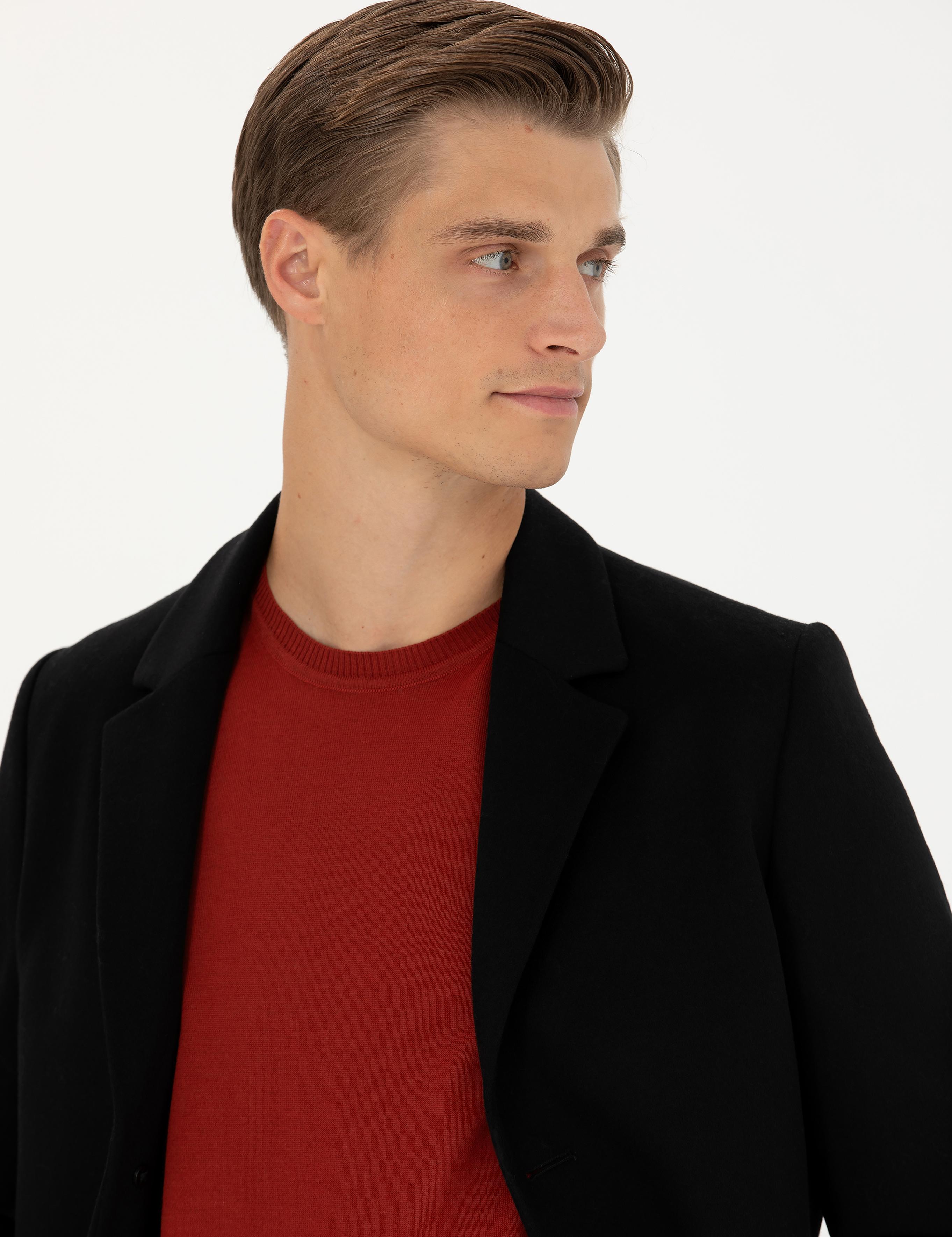 Siyah Yün Karışımlı Ekstra Slim Fit Palto - 50274045008