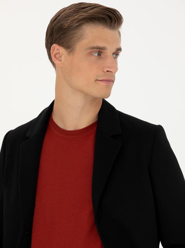 Siyah Yün Karışımlı Ex.Slim Fit Palto
