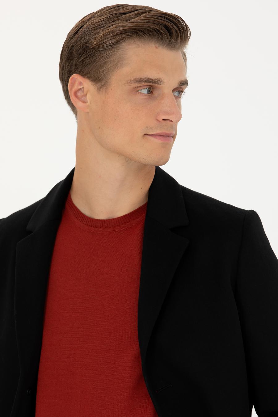 Siyah Yün Karışımlı Ekstra Slim Fit Palto - 50274045008