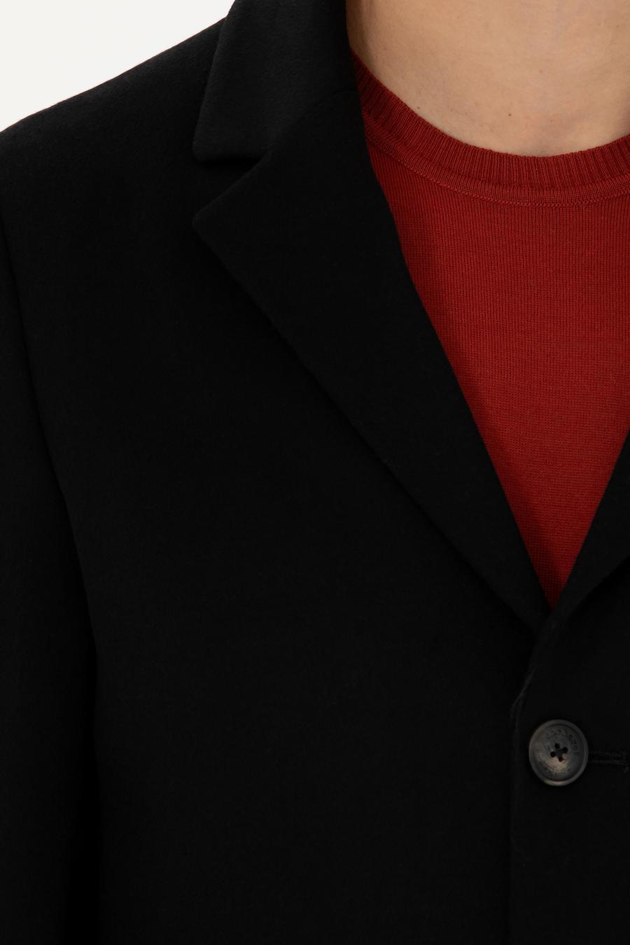 Siyah Yün Karışımlı Ekstra Slim Fit Palto - 50274045008