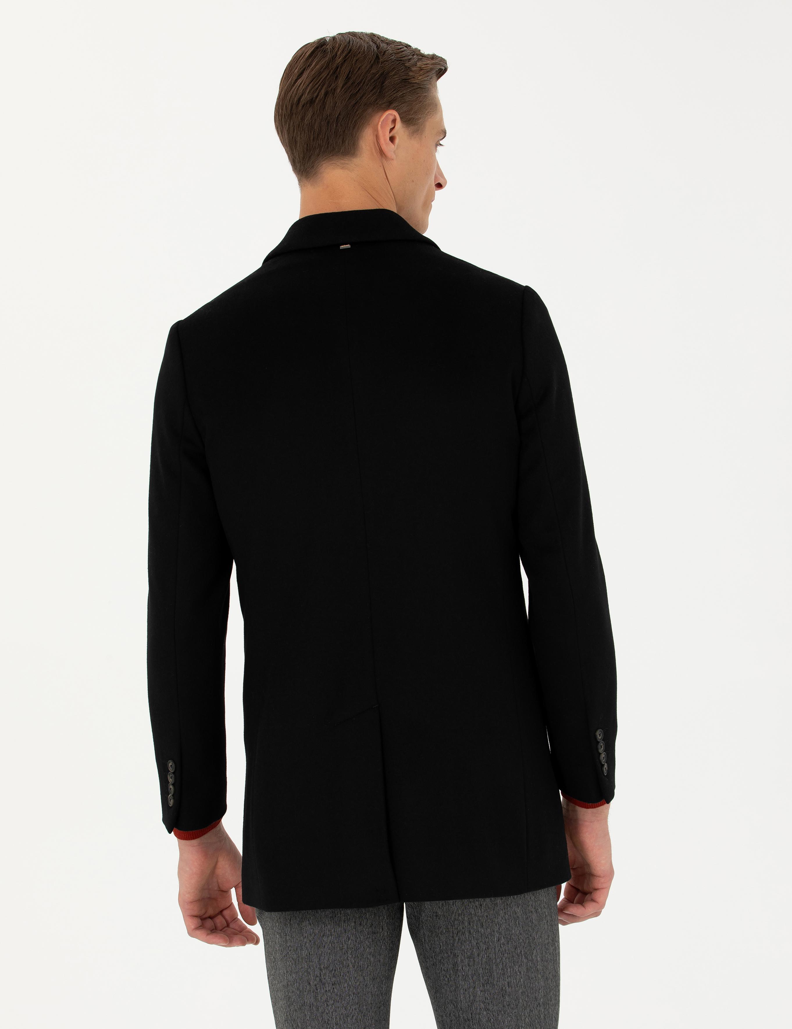 Siyah Yün Karışımlı Ekstra Slim Fit Palto - 50274045008