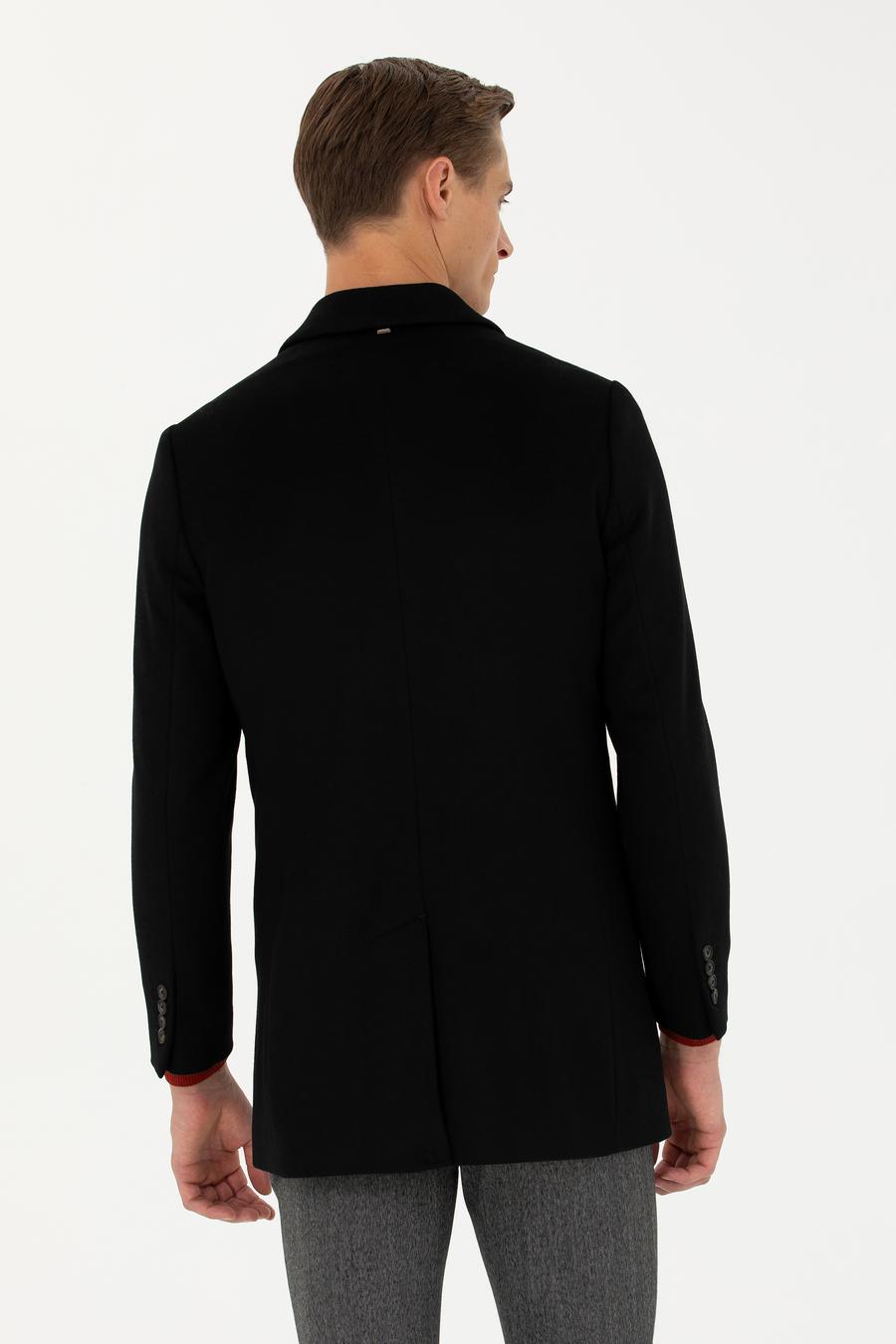 Siyah Yün Karışımlı Ekstra Slim Fit Palto - 50274045008