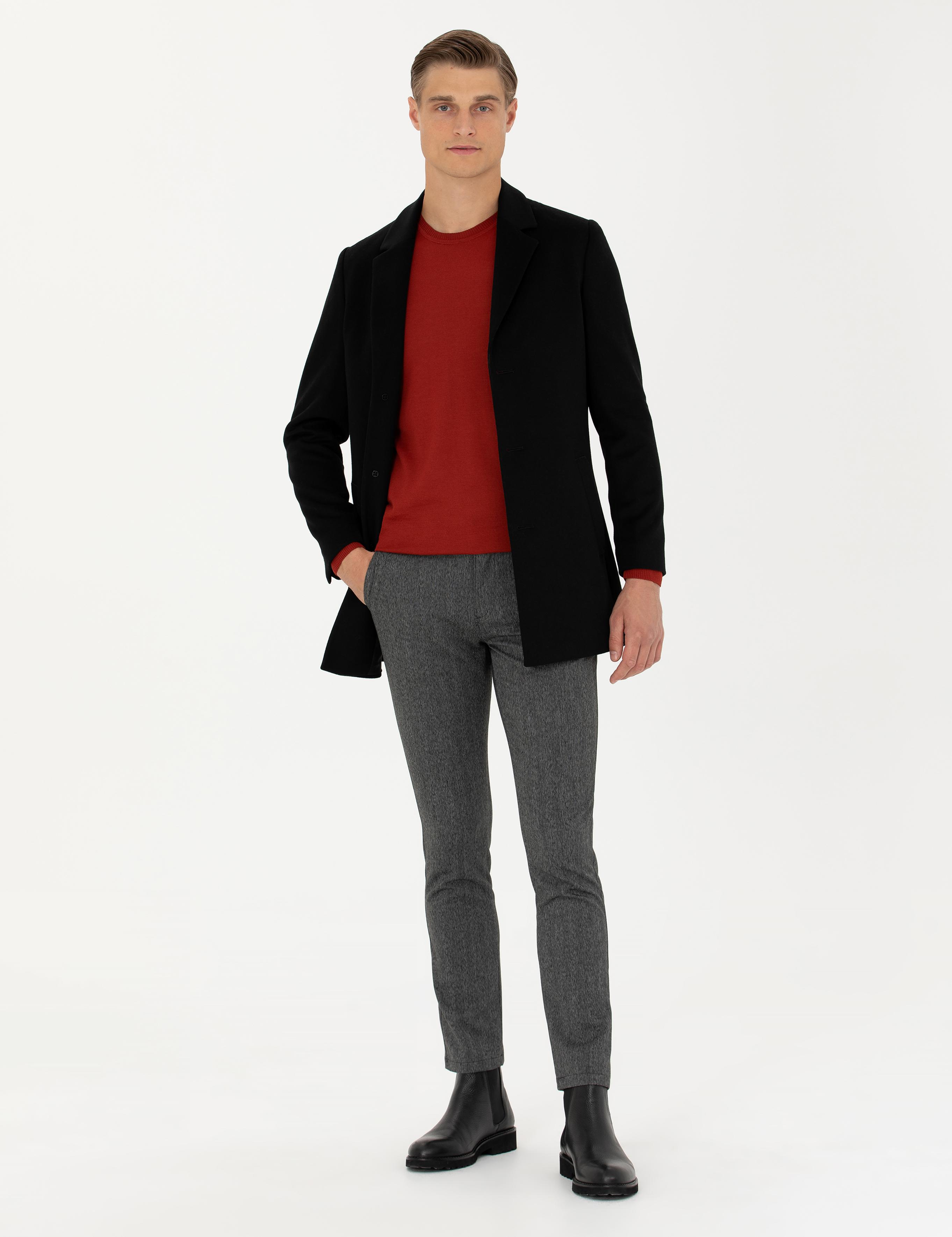 Siyah Yün Karışımlı Ekstra Slim Fit Palto - 50274045008