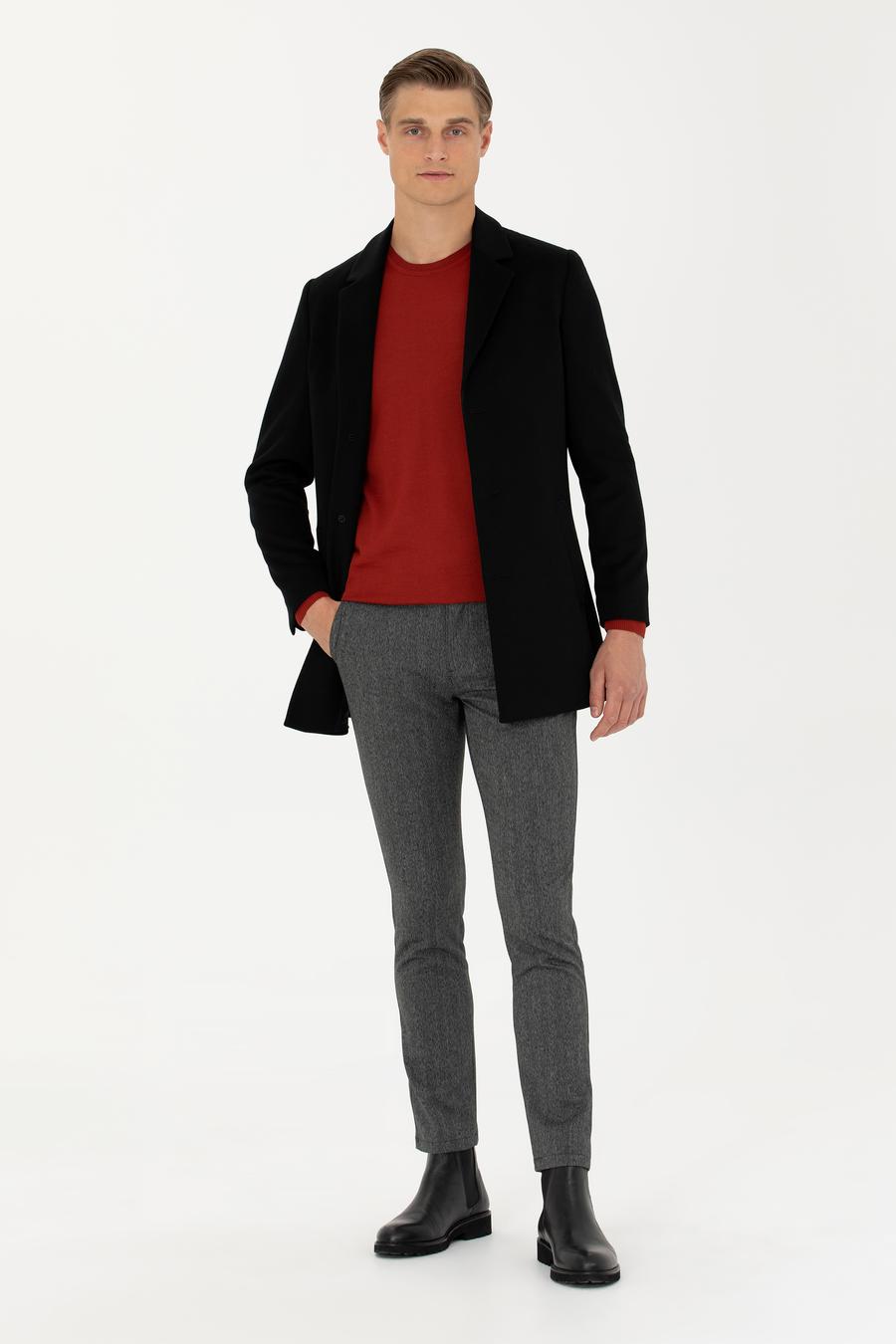 Siyah Yün Karışımlı Ekstra Slim Fit Palto - 50274045008