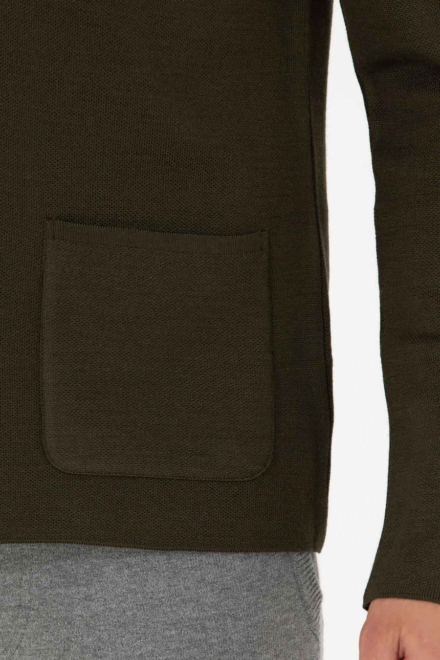 Haki Slim Fit Yün Karışımlı Düğmeli Triko Hırka - 50277418002