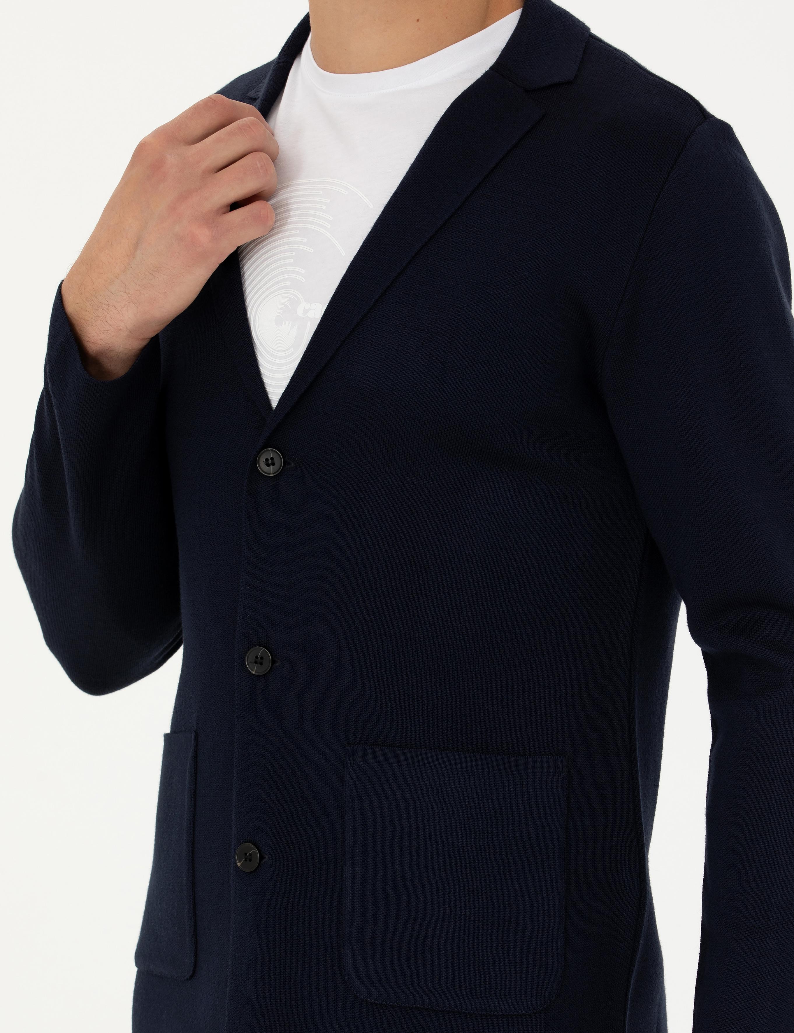 Lacivert Slim Fit V Yaka Triko Hırka - 50277418027