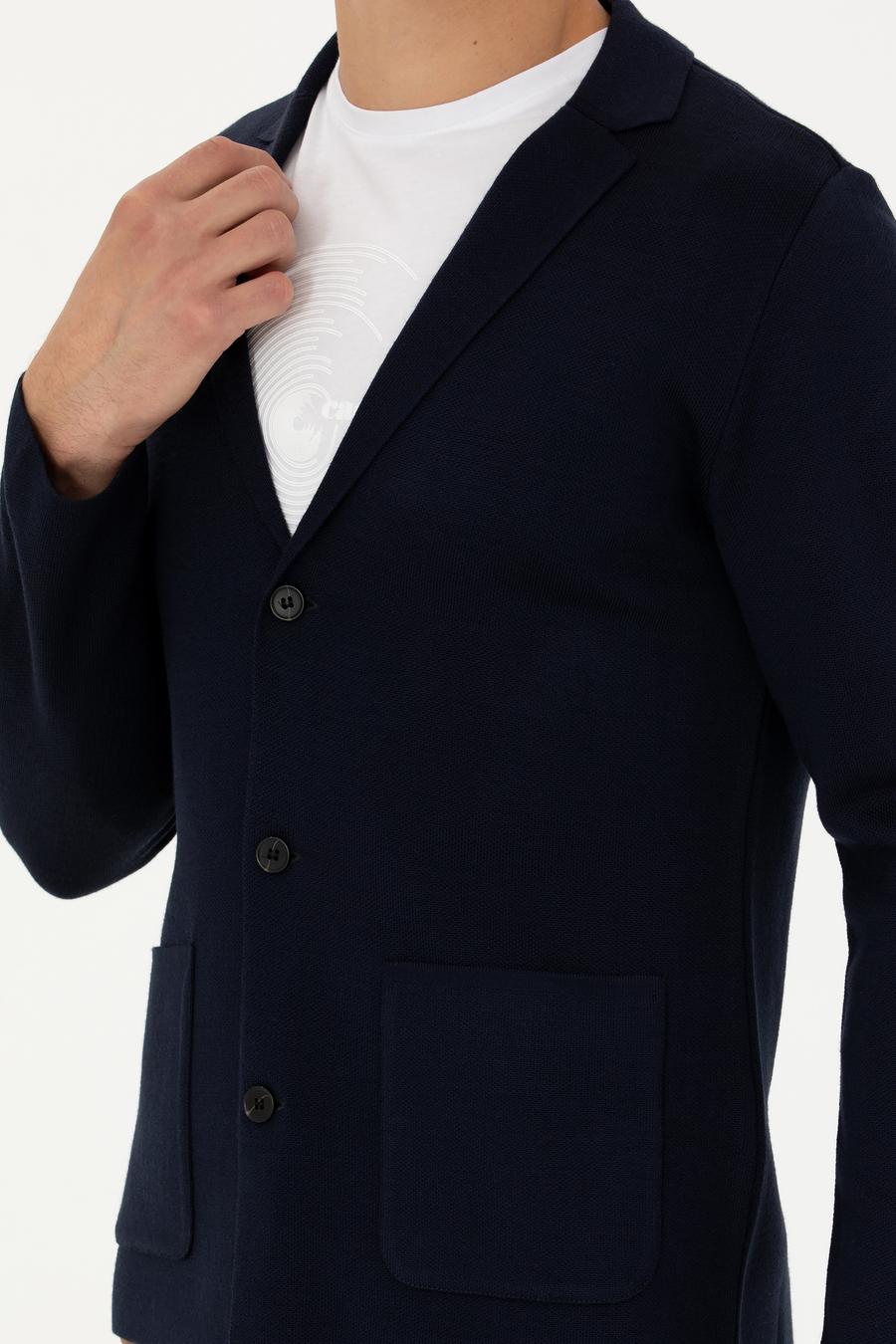 Lacivert Slim Fit V Yaka Triko Hırka - 50277418027