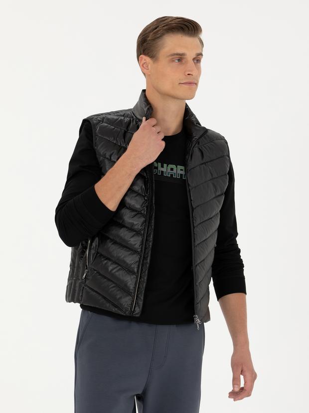 Siyah Slim Fit İnce Kapitone Mont Yelek