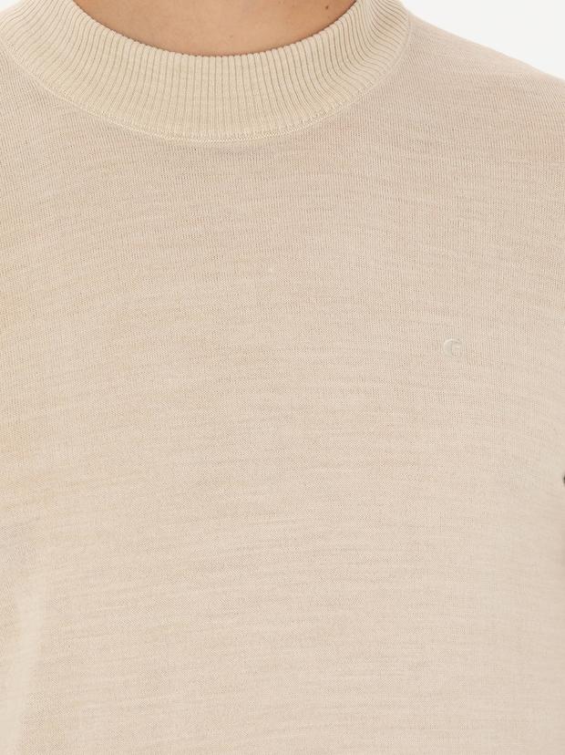 Bej Slim Fit Çeyrek Balıkçı Yaka Triko Kazak