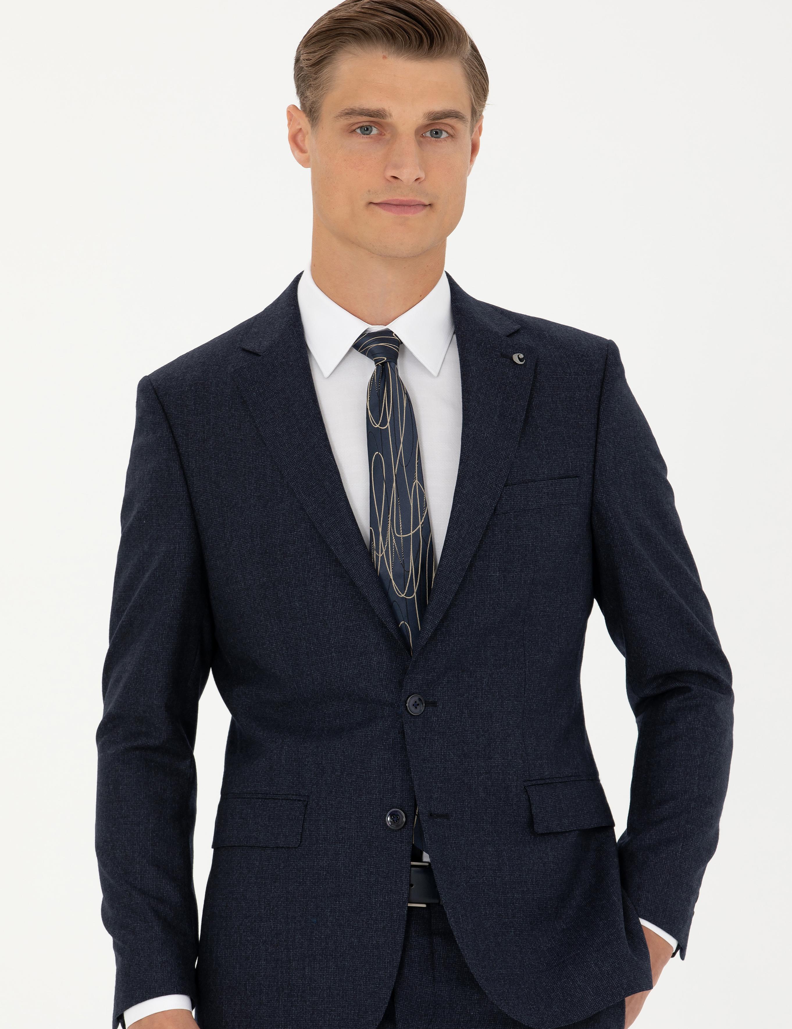 Lacivert Slim Fit Yün Takım Elbise - 50277980026