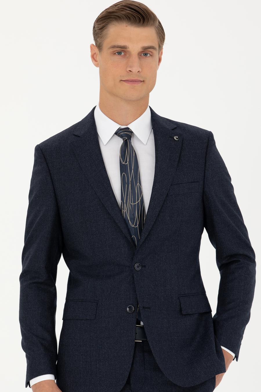 Lacivert Slim Fit Yün Takım Elbise - 50277980026
